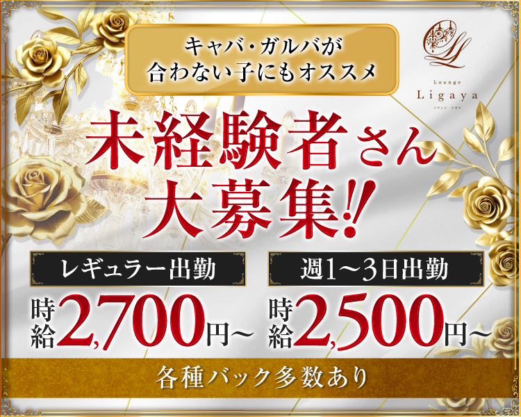 キャバ・ガルバが合わない子にもオススメ
未経験者さん大募集！！
レギュラー出勤 時給2,700円～　週1～3日出勤 時給2,500円～
各種バック多数あり