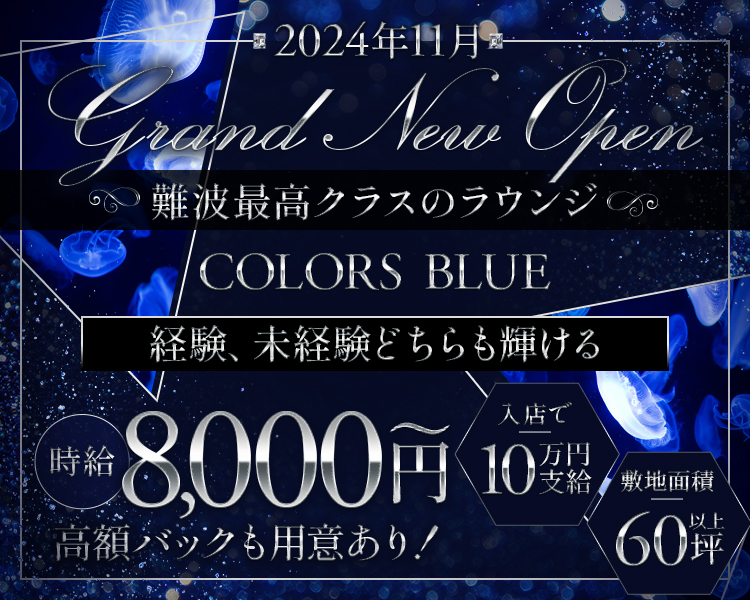 ミナミの一等地にある最高クラスのラウンジです♪
あなたに合わせたあなたらしい稼ぎ方を指導、お届けを約束いたします！
入店でなんと10万円支給！！
スタッフ全員話しやすい方なのでお気軽にご応募ください♪