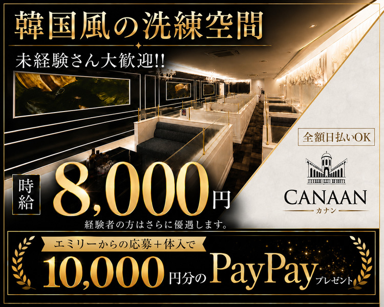 韓国風の洗練空間
未経験さん大歓迎！！
時給8,000円
全額日払いOK
経験者の方はさらに優遇します。