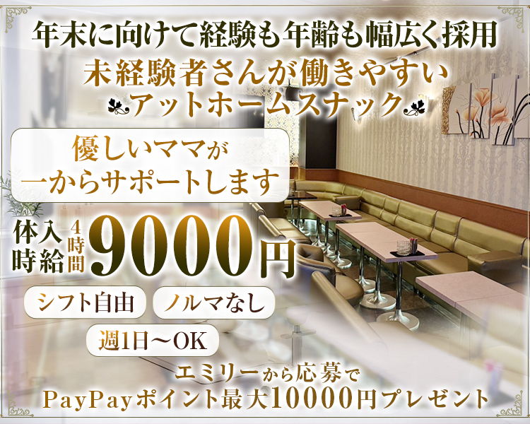 リニューアルに伴い
NEW CAST大募集

働きやすさに居心地に自信あり
優しいママが一からサポートします

体験日給4時間9000円
エミリーから応募でPayPayポイント最大10000円プレゼント